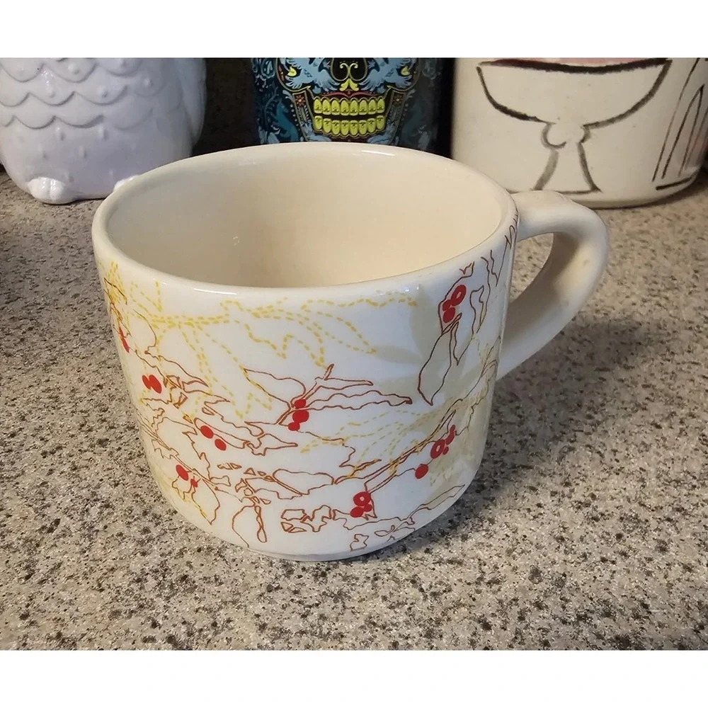 Starbucks Abstract Floral Berry White Coffee Tea Mug With Handle